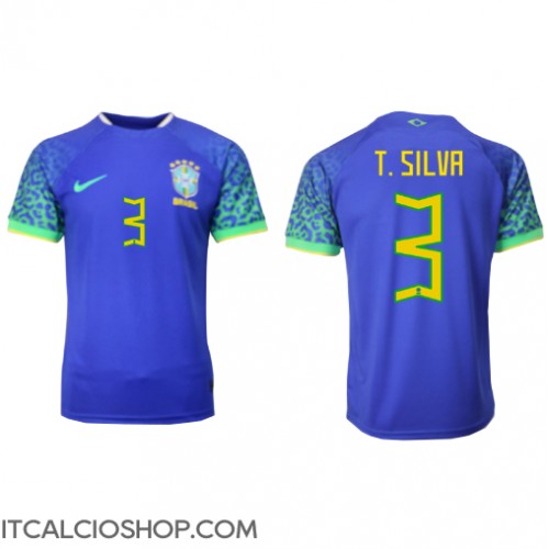 Brasile Thiago Silva #3 Seconda Maglia Mondiali 2022 Manica Corta